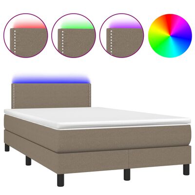 vidaXL Cama box spring con colchón y LED tela gris taupe 120x190 cm