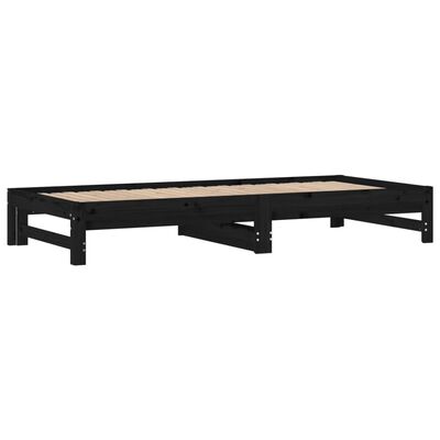 vidaXL Sofá cama extraíble madera maciza de pino negro 2x(90x200) cm