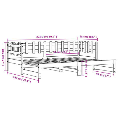 vidaXL Sofá cama extraíble madera maciza de pino 2x(90x200) cm