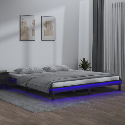 vidaXL Estructura de cama con LED madera maciza gris 160x200 cm