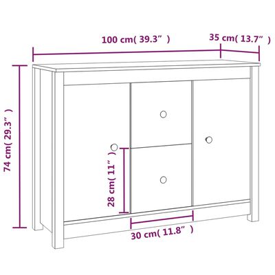 vidaXL Aparador de madera maciza de pino marrón miel 100x35x74 cm