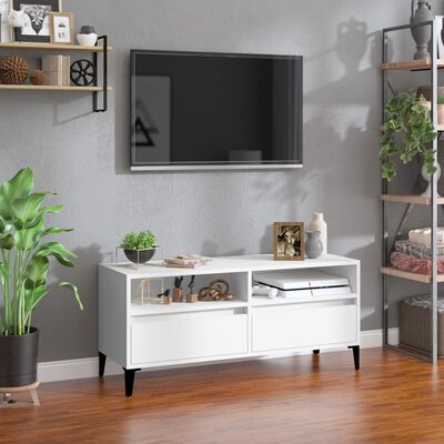 vidaXL Mueble para TV madera contrachapada blanco 100x34,5x44,5 cm