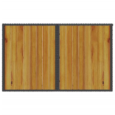 vidaXL Mesa de jardín superficie de madera ratán PE negro 110x68x70 cm