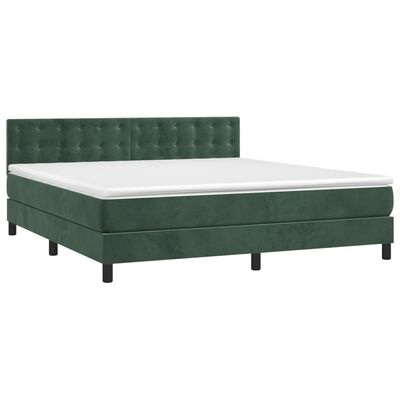 vidaXL Cama box spring colchón y LED terciopelo verde oscuro 180x200cm