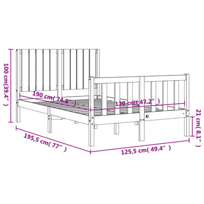 vidaXL Estructura cama de matrimonio con cabecero madera maciza blanco