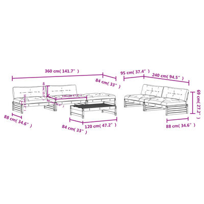 vidaXL Juego de muebles jardín 6 pzas y cojines madera abeto Douglas