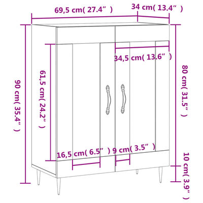 vidaXL Aparador de madera de ingeniería marrón roble 69,5x34x90 cm