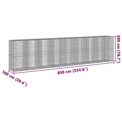 vidaXL Cesta de gaviones con cubierta hierro galvanizado 850x100x200cm