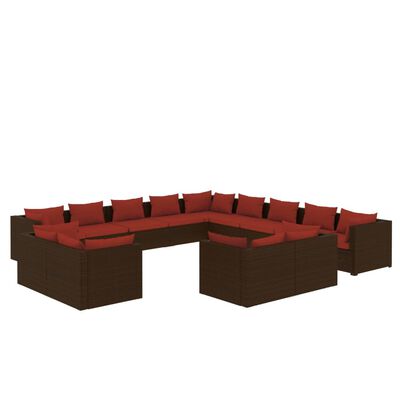 vidaXL Set muebles de jardín 13 piezas cojines ratán sintético marrón