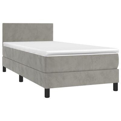 vidaXL Cama box spring colchón y LED terciopelo gris claro 90x200 cm