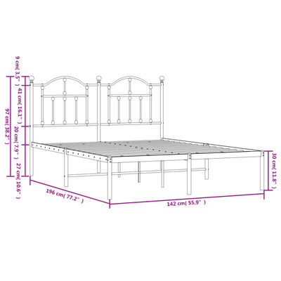 vidaXL Estructura de cama de metal con cabecero blanca 135x190 cm