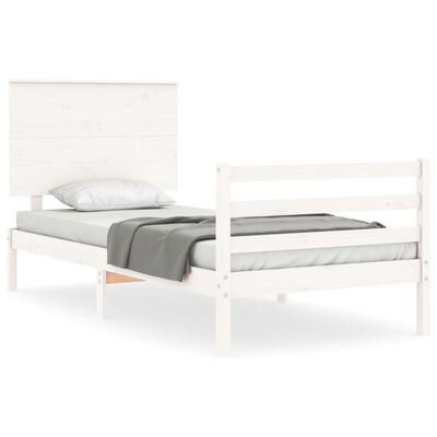 vidaXL Estructura de cama individual con cabecero madera maciza blanco