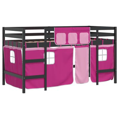 vidaXL Cama alta para niños con cortinas madera pino rosa 80x200 cm
