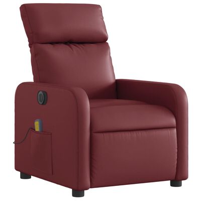 vidaXL Sillón de masaje reclinable de cuero artificial rojo tinto