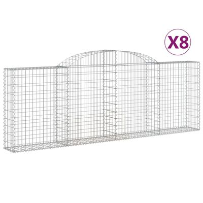 vidaXL Cestas de gaviones 8 uds forma de arco hierro 300x30x100/120 cm