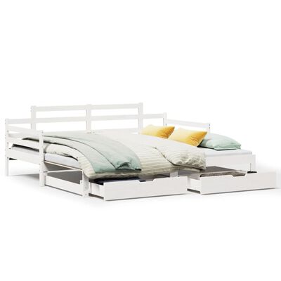 vidaXL Sofá cama nido con cajones madera maciza pino blanca 80x200 cm