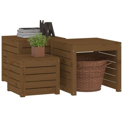 vidaXL Set cajas de jardín 3 pzas madera maciza pino gris marrón miel