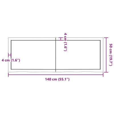 vidaXL Encimera de baño madera maciza sin tratar 140x50x(2-4) cm