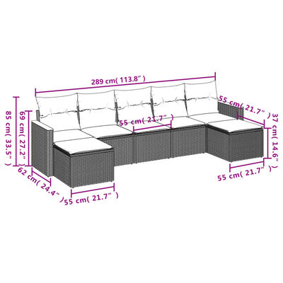 vidaXL Set sofás de jardín 7 piezas y cojines ratán sintético beige