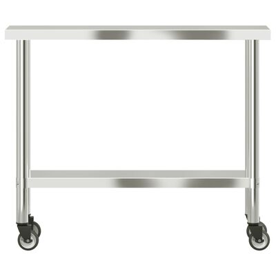 vidaXL Mesa de trabajo de cocina con ruedas acero inox 110x30x85 cm