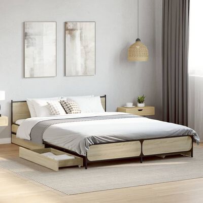 vidaXL Cama con cajones madera ingeniería roble Sonoma 160x200 cm