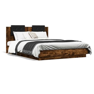 vidaXL Cama con cabecero madera de ingeniería roble ahumado 150x200 cm