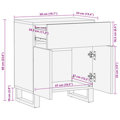 vidaXL Mesita de noche madera maciza de acacia 50x34x60 cm