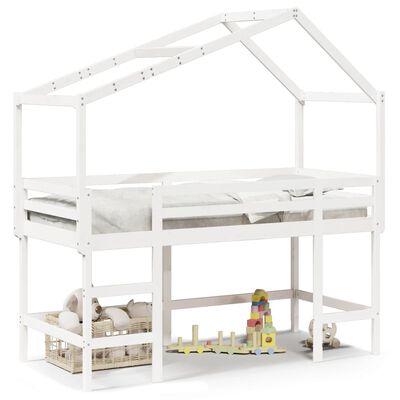 vidaXL Cama alta escalera y techo madera maciza pino blanca 80x200 cm