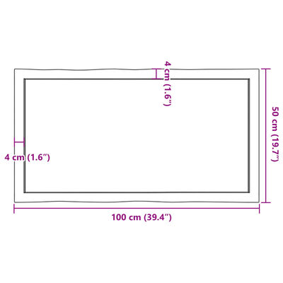 vidaXL Tablero mesa madera tratada borde vivo marrón 100x50x(2-6) cm