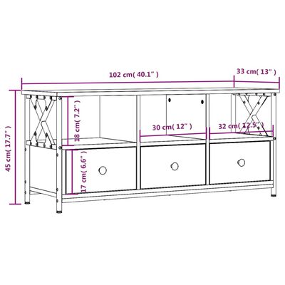 vidaXL Mueble TV hierro madera contrachapada roble marrón 102x33x45 cm