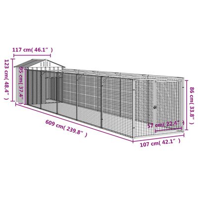 vidaXL Caseta perros tejado acero galvanizado gris claro 117x609x123cm