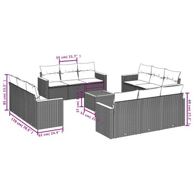 vidaXL Set de sofás de jardín y cojines 13 pzas ratán sintético negro