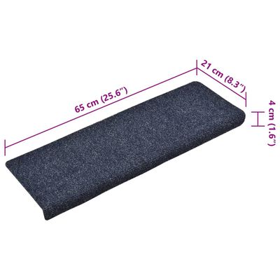 vidaXL Alfombrilla de escaleras 15 uds tela punzonada azul 65x21x4 cm