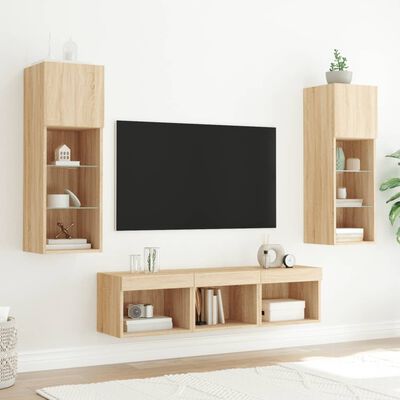 vidaXL Muebles TV pared con LED 5 pzas madera ingeniería roble Sonoma