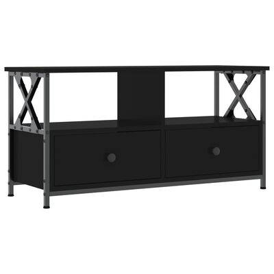 vidaXL Mueble de TV hierro y madera contrachapada negro 90x33x45 cm