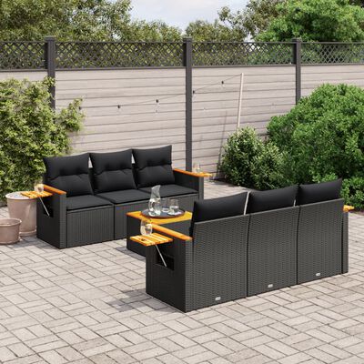 vidaXL Set de comedor de jardín 7 pzas y cojines ratán sintético negro