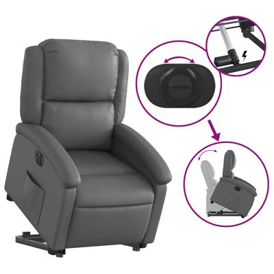 vidaXL Sillón reclinable elevable eléctrico de cuero sintético gris