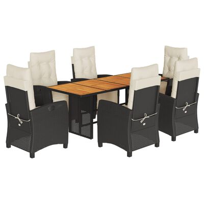 vidaXL Set de comedor de jardín 7 pzas y cojines ratán sintético negro