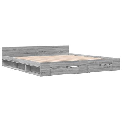 vidaXL Cama con cajones madera ingeniería gris Sonoma 180x200 cm