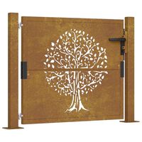 vidaXL Puerta de jardín acero corten diseño árbol 105x105 cm