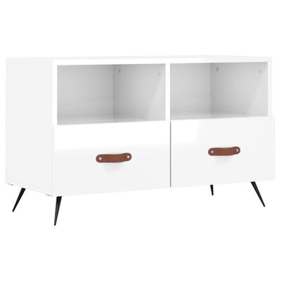 vidaXL Mueble de TV madera contrachapada blanco brillo 80x36x50 cm