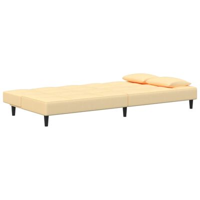 vidaXL Sofá cama de 2 plazas con dos almohadas terciopelo color crema