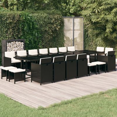 vidaXL Set comedor de jardín 19 pzas con cojines ratán sintético negro