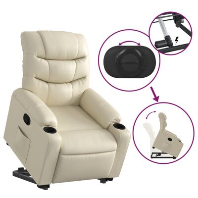 vidaXL Sillón reclinable elevable cuero artificial color crema