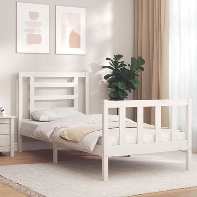 vidaXL Estructura de cama con cabecero madera maciza blanco 90x200 cm