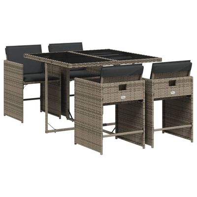 vidaXL Set comedor de jardín 5 piezas con cojines ratán sintético gris