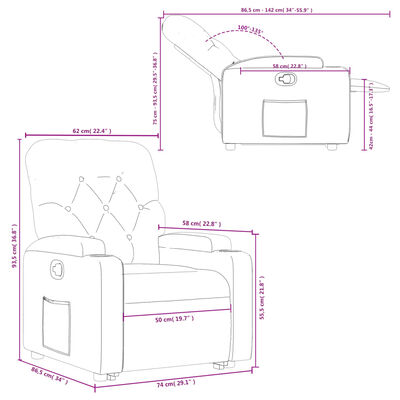 vidaXL Sillón reclinable elevable cuero artificial gris