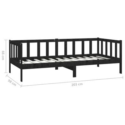 vidaXL Cama de día de madera maciza de pino negro 90x200 cm