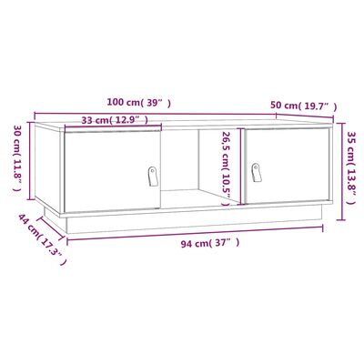 vidaXL Mesa de centro de madera maciza de pino gris 100x50x35 cm