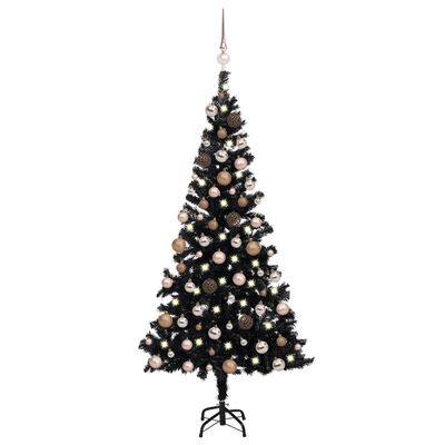 vidaXL Árbol de Navidad preiluminado con luces y bolas negro 180 cm